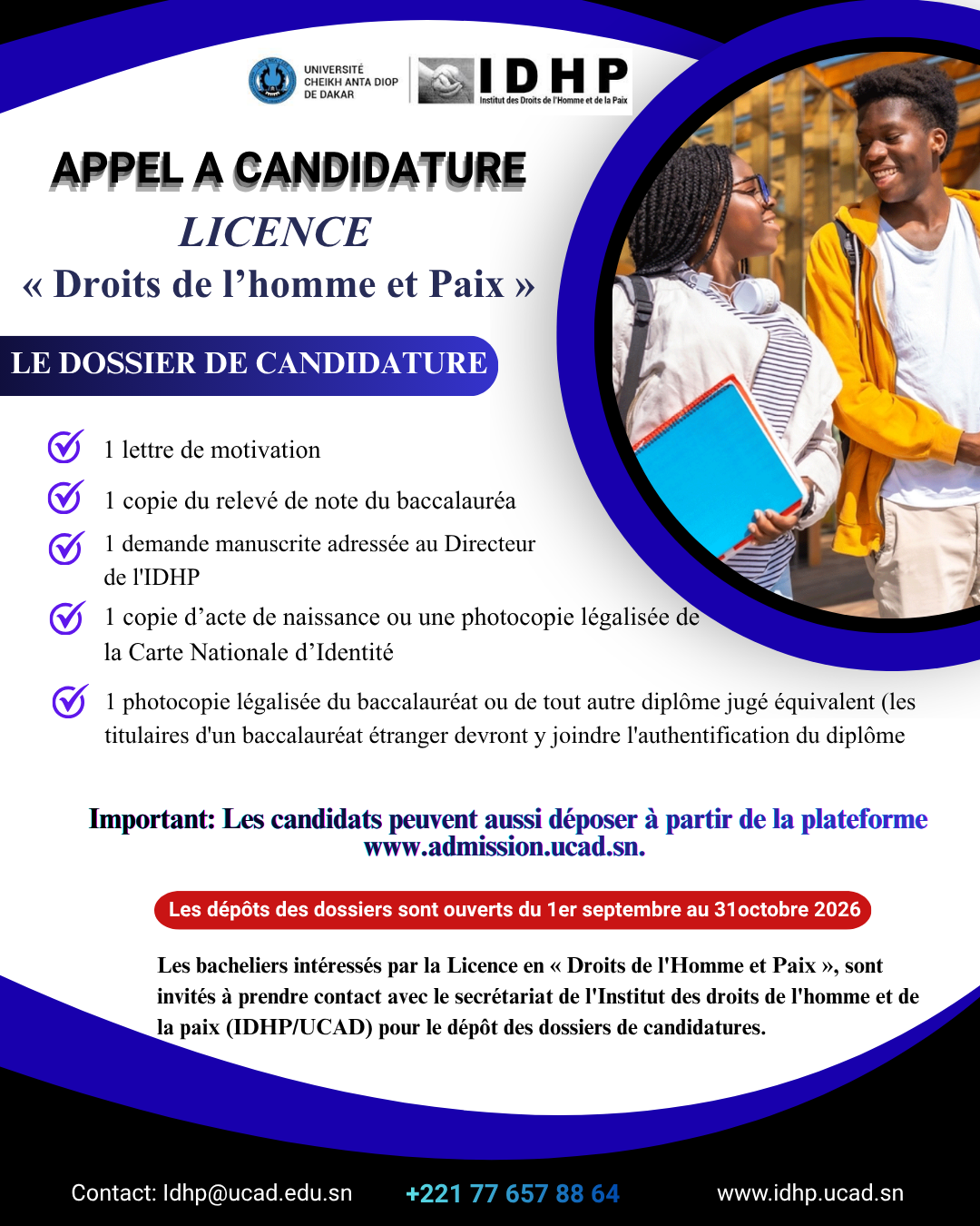 COMMUNIQUÉ — APPEL À CANDIDATURE Licence « Droits de l'Homme et Paix »